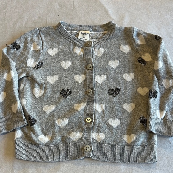 OshKosh B'gosh - Gray Heart Patterned Knit Cardigan Sweater - Picture 1 of 3
